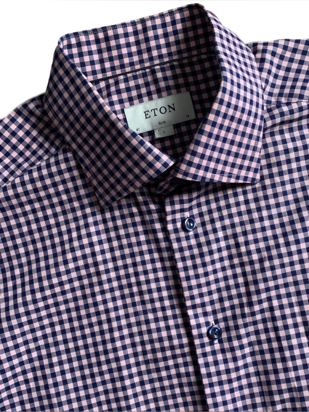 Eton Slim Micro Check Purple Pink Long Sleeve Button Up Dress Shirt Size 16